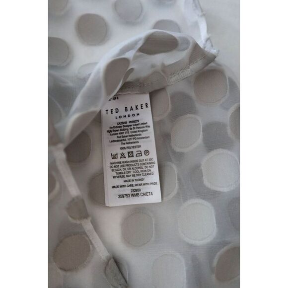 Ted Baker 259753 Women's Sz 1 Gray Caieta Organza Spot Tie Neck Blouse - Picture 8 of 12